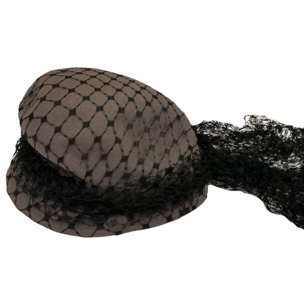 Vintage Marshall Field & Co Brown Pillbox Hat Black Veil Fascinator